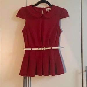 Red peplum belted shirt